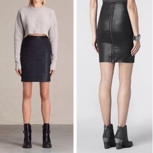 All Saints Pencil Skirt Black Metal Stretch Denim